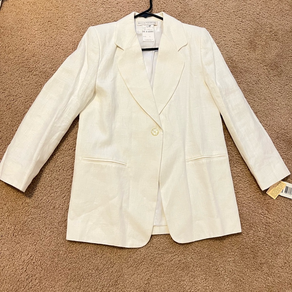 NWT Jessica Holbrook 100% White Linen Jacket Size 8 Made In Ukraine